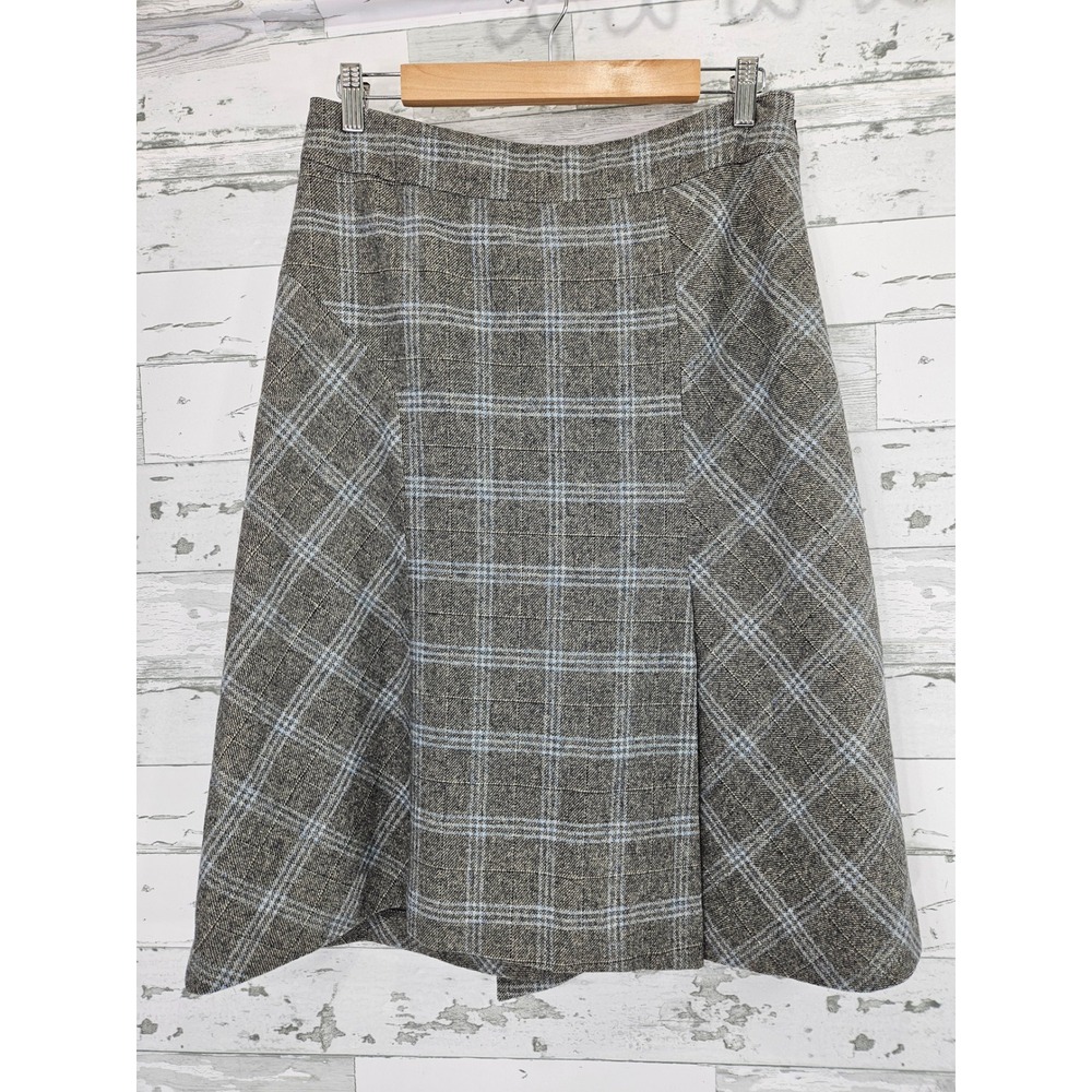 Banana Republic Wool Plaid A-Line Skirt Gray Blue Made in Italy Size 6